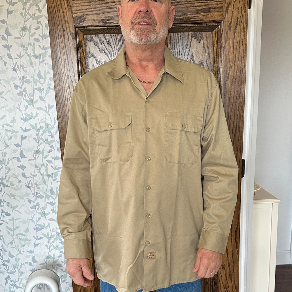 Dickies Men's Casual Button Down Shirt - Tan